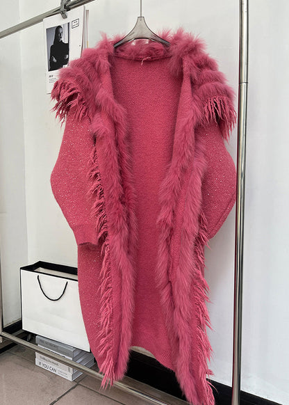 Loose Rose Fox Collar Patchwork Woolen Coats Winter