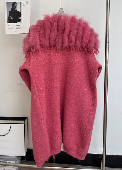 Loose Rose Fox Collar Patchwork Woolen Coats Winter