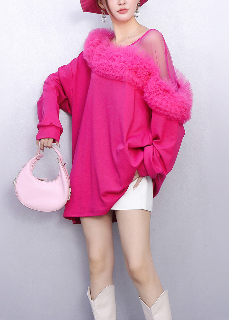 Lockeres, schulterfreies Patchwork-Baumwollkleid mit Rosenmuster für den Frühling