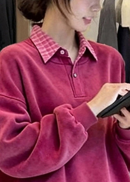 Locker geschnittenes Cord-Sweatshirt mit Peter-Pan-Kragen und Patchwork-Optik (zweiteilig) für den Winter