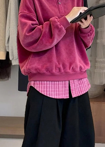 Locker geschnittenes Cord-Sweatshirt mit Peter-Pan-Kragen und Patchwork-Optik (zweiteilig) für den Winter