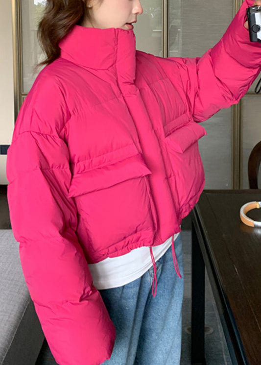 Locker geschnittener Wintermantel mit Stehkragen, Taschen, Kordelzug und Entendaunen