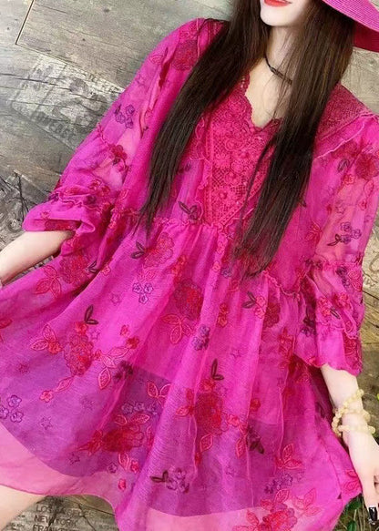 Lose Rose V-Ausschnitt bestickt Patchwork Chiffon Shirt Sommer