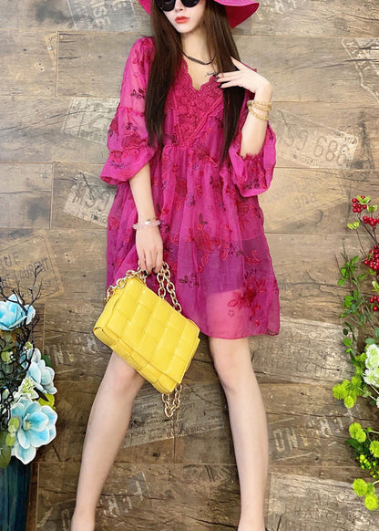 Lose Rose V-Ausschnitt bestickt Patchwork Chiffon Shirt Sommer