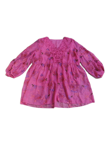 Lose Rose V-Ausschnitt bestickt Patchwork Chiffon Shirt Sommer