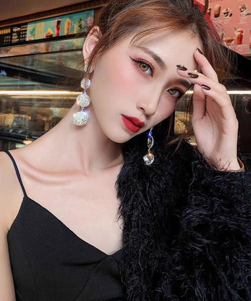 Loose Silk Alloy Zircon Rotundity Tassel Drop Earrings