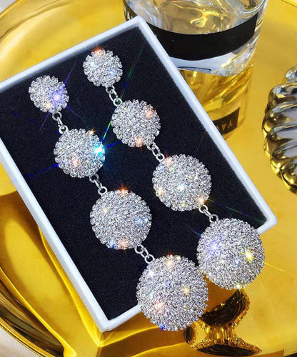 Loose Silk Alloy Zircon Rotundity Tassel Drop Earrings