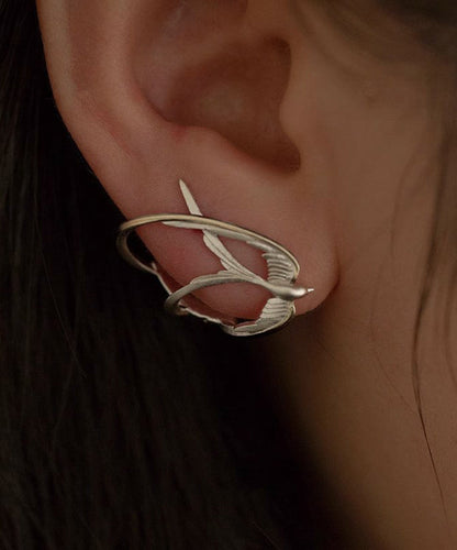 Loose Silk Sterling Silver Swallow Hollow Out Stud Earrings