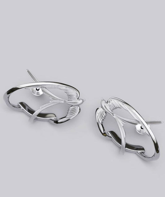 Loose Silk Sterling Silver Swallow Hollow Out Stud Earrings