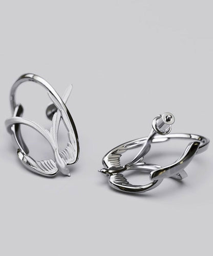 Loose Silk Sterling Silver Swallow Hollow Out Stud Earrings