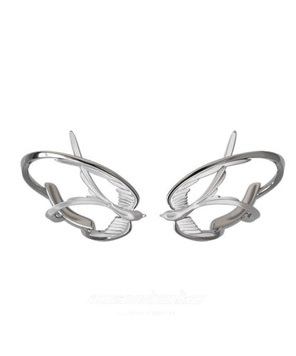 Loose Silk Sterling Silver Swallow Hollow Out Stud Earrings