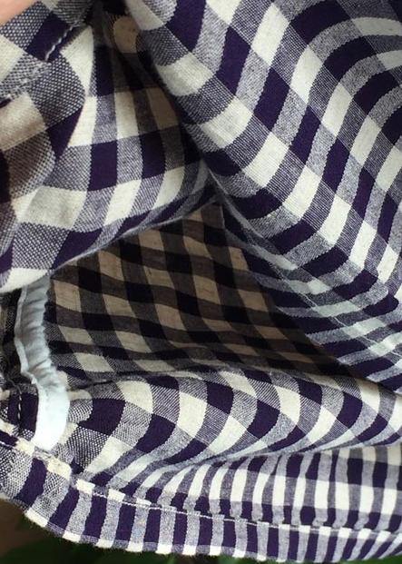 Loose Stand Collar Chinese Button Outfit Work Plaid Maxi Dresses - SooLinen