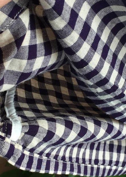 Loose Stand Collar Chinese Button Outfit Work Plaid Maxi Dresses - SooLinen