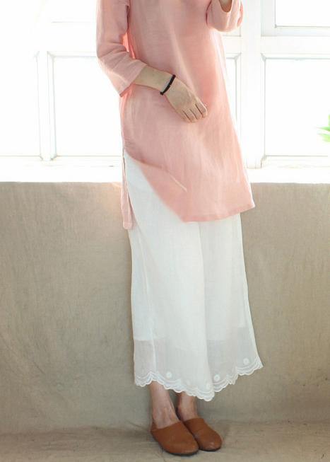 Loose Summer Casual White Embroidery Shape Elastic Waist Pant - SooLinen