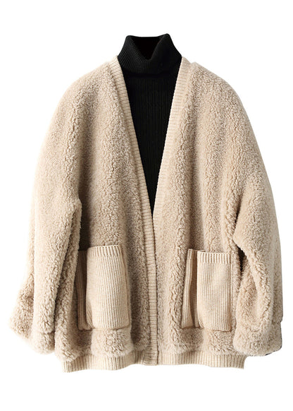 Abrigos de piel sintética con cuello en V holgados, bolsillos y patchwork para invierno