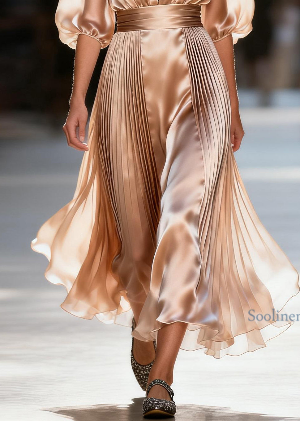 Loose V Neck Wrinkled Patchwork Silk Maxi Dresses Summer
