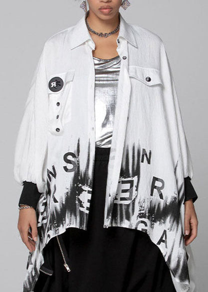 Lose Weiße Asymmetrische Grafik Peter Pan Kragen Blusen Frühling