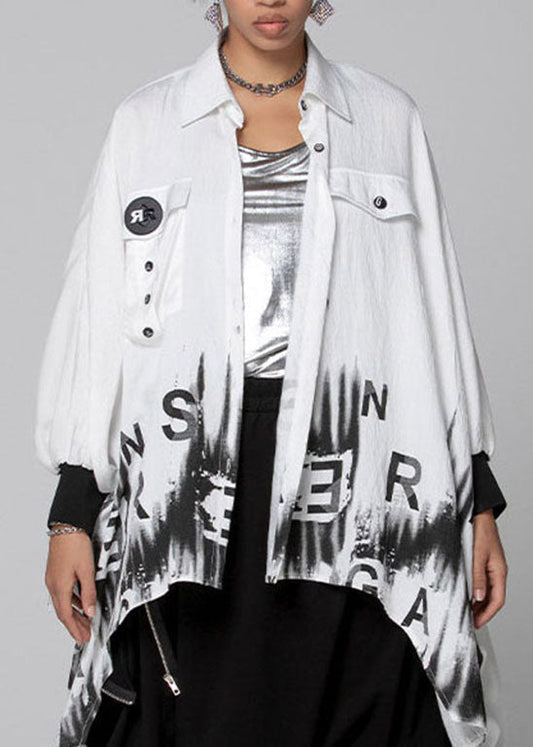 Lose Weiße Asymmetrische Grafik Peter Pan Kragen Blusen Frühling