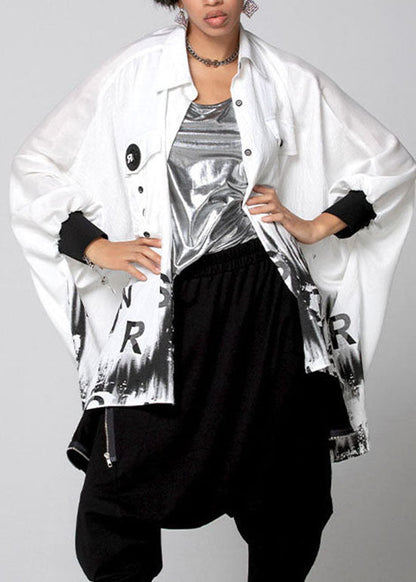 Lose Weiße Asymmetrische Grafik Peter Pan Kragen Blusen Frühling