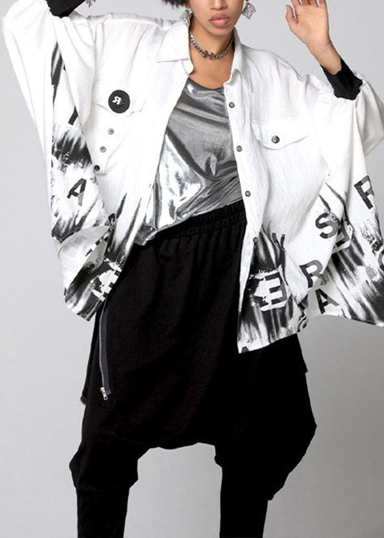 Lose Weiße Asymmetrische Grafik Peter Pan Kragen Blusen Frühling