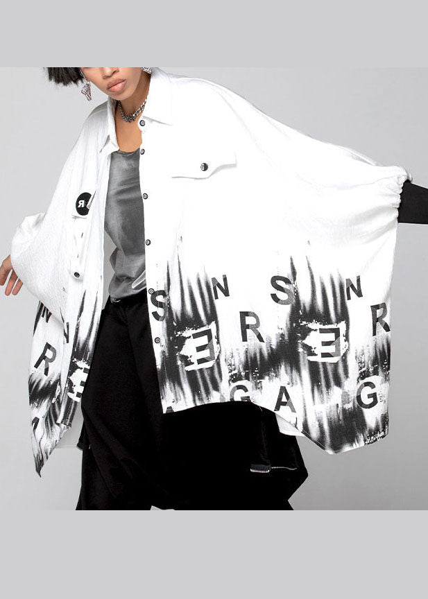 Lose Weiße Asymmetrische Grafik Peter Pan Kragen Blusen Frühling