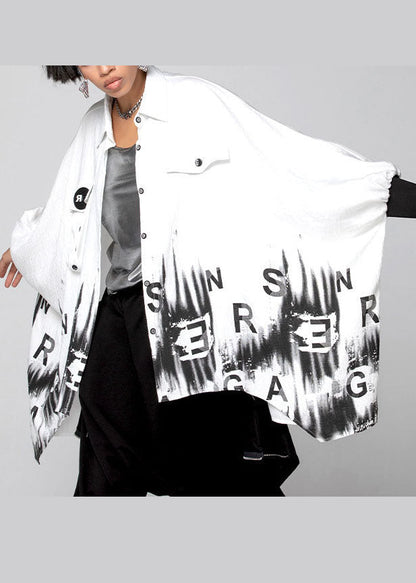 Lose Weiße Asymmetrische Grafik Peter Pan Kragen Blusen Frühling