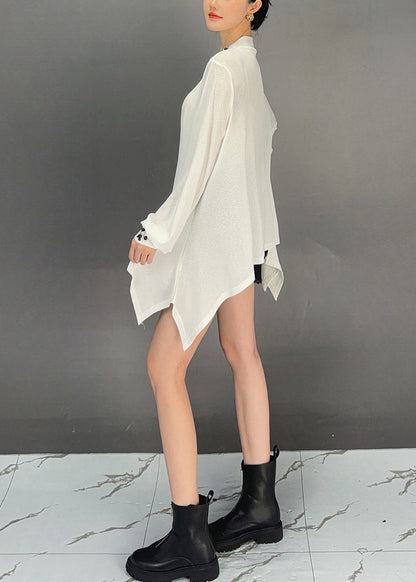 Loose White Asymmetrical Nail Bead Cotton T Shirt Summer