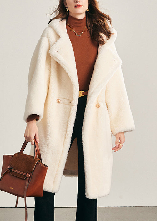 Loose White Hooded Pockets Woolen Coats Winter
