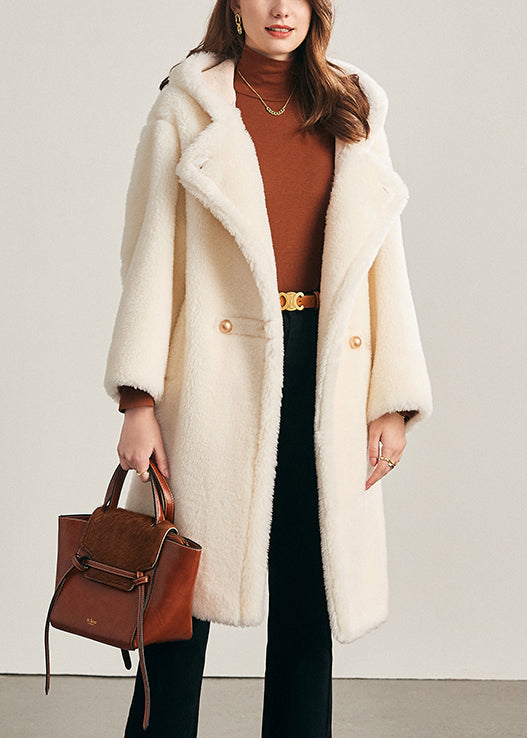Loose White Hooded Pockets Woolen Coats Winter