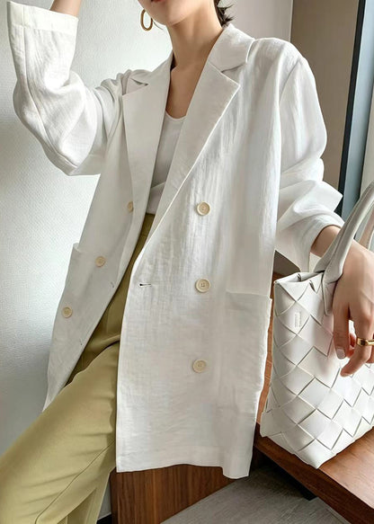 Loose White Notched Double Breasted Thin Jacket Fall