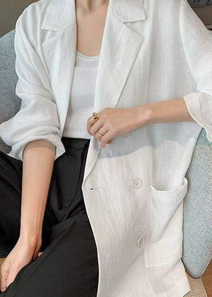 Loose White Notched Double Breasted Thin Jacket Fall