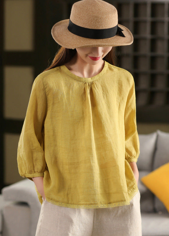 Loose White O Neck Lace Patchwork Linen Shirt Tops Summer