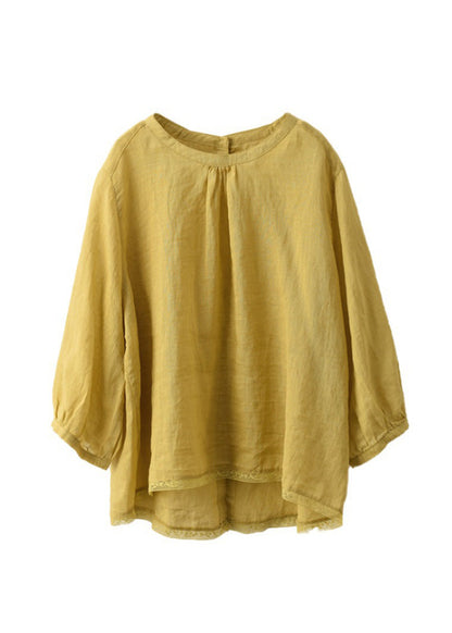 Loose White O Neck Lace Patchwork Linen Shirt Tops Summer