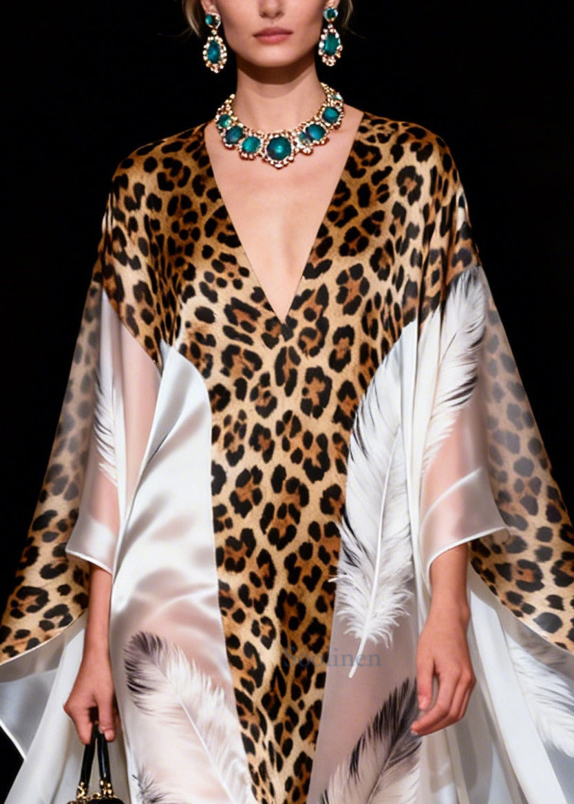 Loose White Oversized Print Exra Large Hem Silk Party Dress Summer