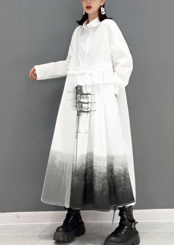 Lose weiße Peter Pan Kragen Druck Hemd Kleider Frühling