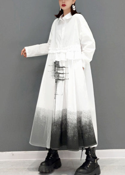 Lose weiße Peter Pan Kragen Druck Hemd Kleider Frühling