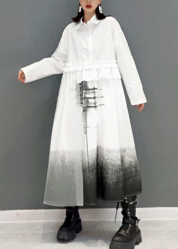 Lose weiße Peter Pan Kragen Druck Hemd Kleider Frühling