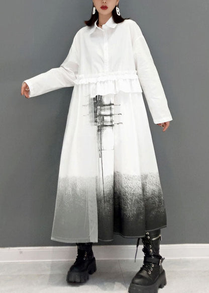 Lose weiße Peter Pan Kragen Druck Hemd Kleider Frühling