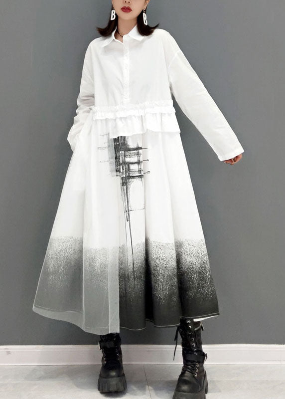 Lose weiße Peter Pan Kragen Druck Hemd Kleider Frühling