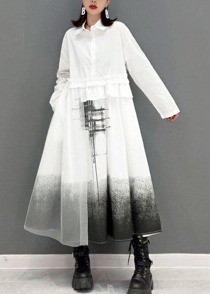 Lose weiße Peter Pan Kragen Druck Hemd Kleider Frühling