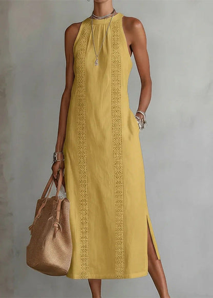 Loose White Print Side Open Maxi Dress Summer