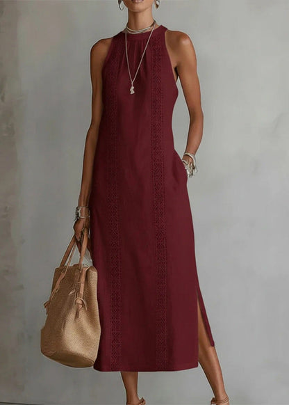 Loose White Print Side Open Maxi Dress Summer