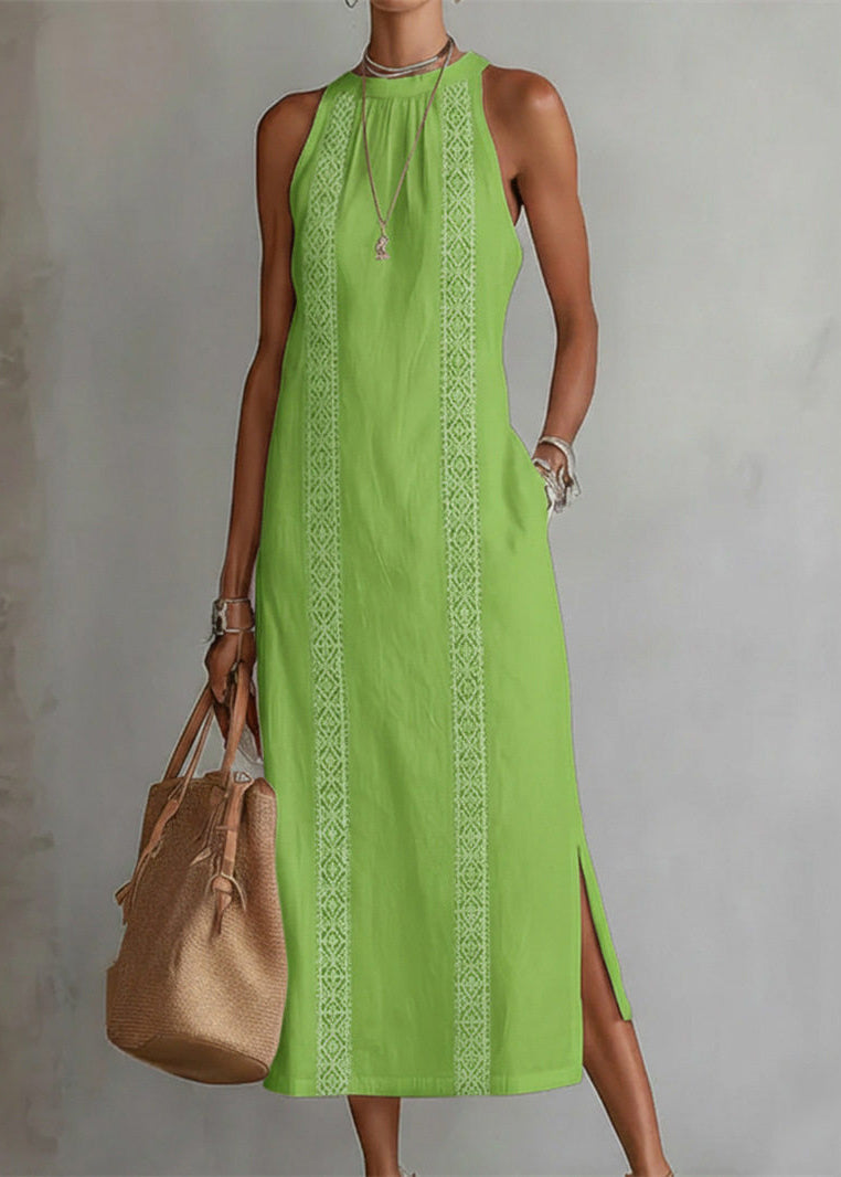 Loose White Print Side Open Maxi Dress Summer
