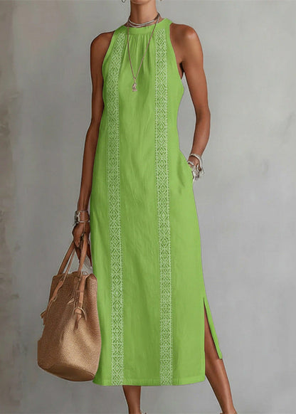Loose White Print Side Open Maxi Dress Summer