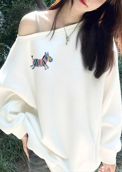 Camisetas sueltas de algodón liso con estampado blanco para primavera