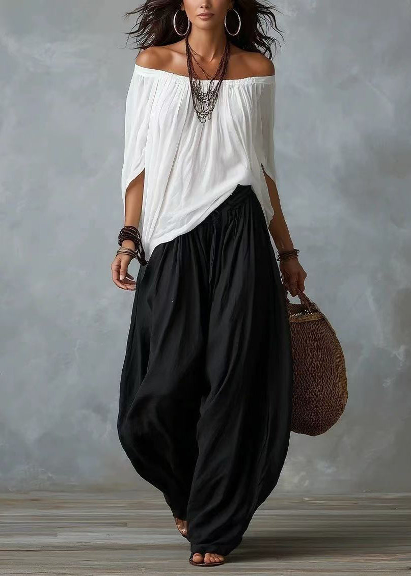 Loose White Slash Neck Women Sets 2 Pieces Batwing Sleeve