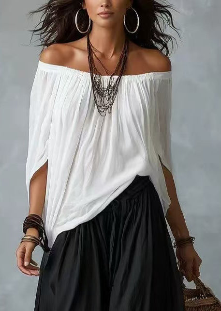 Loose White Slash Neck Women Sets 2 Pieces Batwing Sleeve