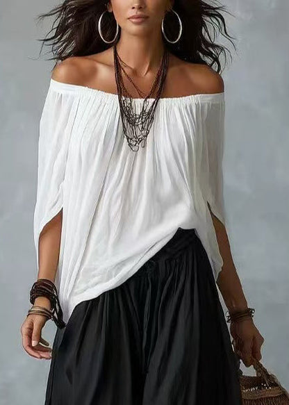 Loose White Slash Neck Women Sets 2 Pieces Batwing Sleeve