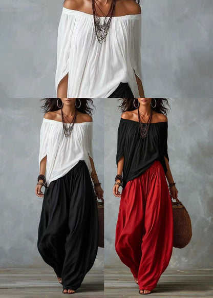 Loose White Slash Neck Women Sets 2 Pieces Batwing Sleeve