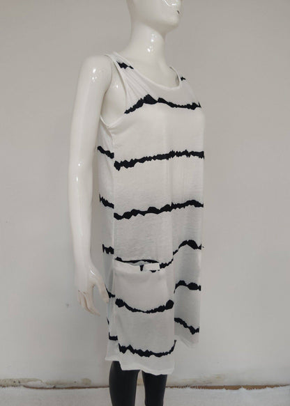 Loose White Striped Pockets Mid Dresses Summer